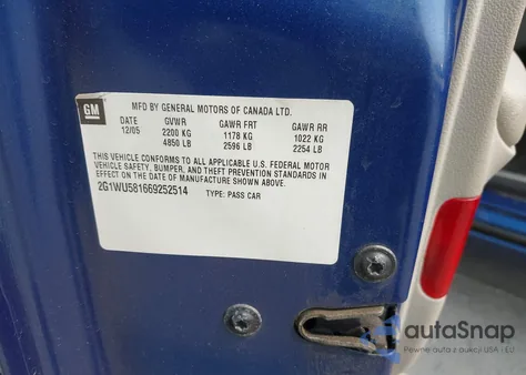 2006 Chevrolet Impala Ltz из США, поврежденный, VIN 2G1WU581669252514